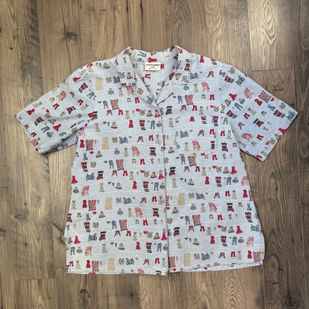 Alfred Dunner‎ Women's 20W Short Sleeve Button Up Shirt Light Blue Novelty Print